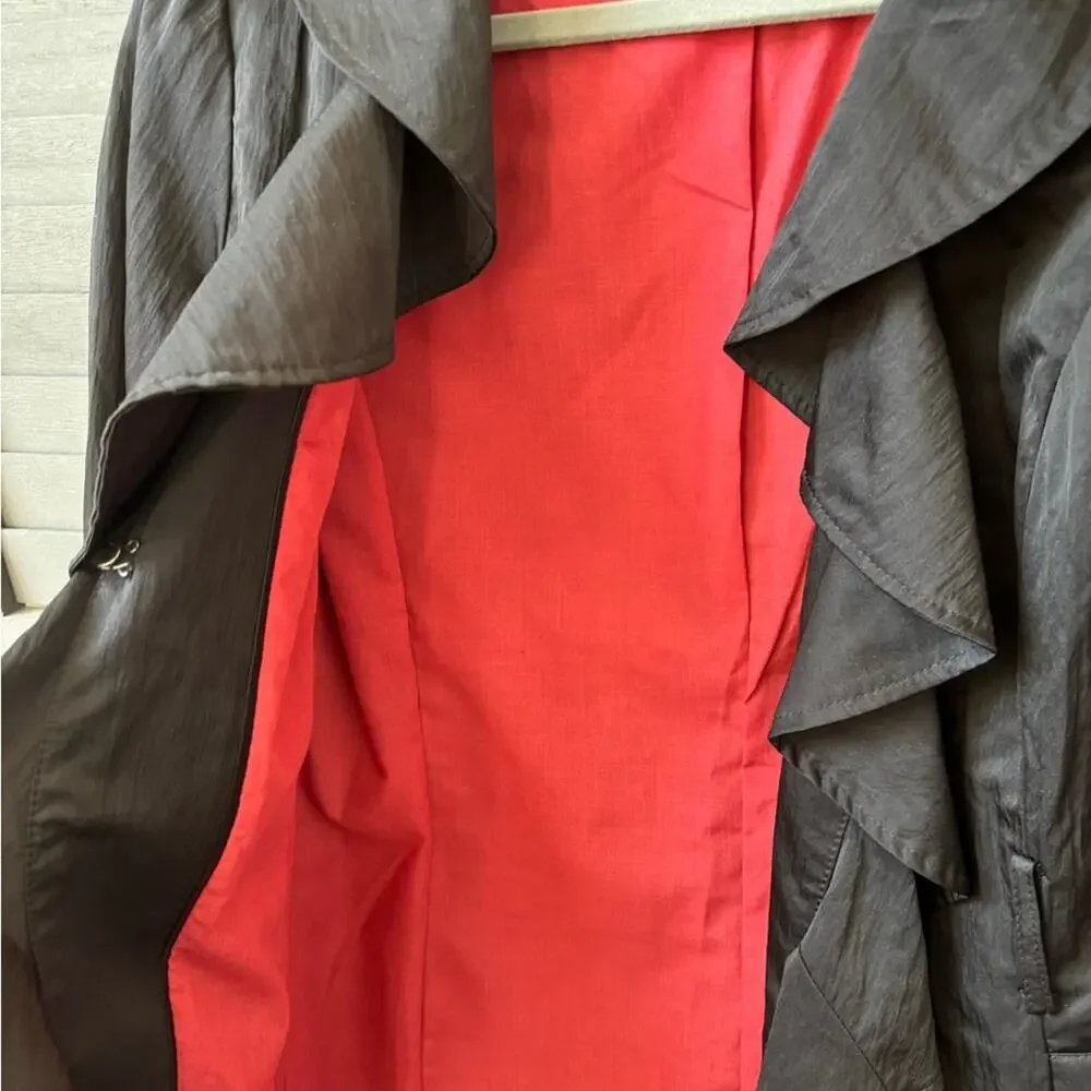 Willi Smith Retro Vintage Black Ruffle Blazer with Red Interior Lining Size S